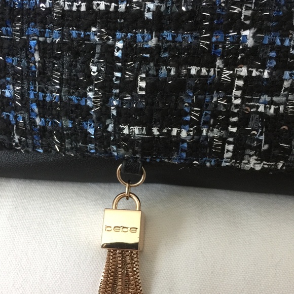 Bebe Blue and Tweed Cross body Purse with Gold - Picture 3 of 8